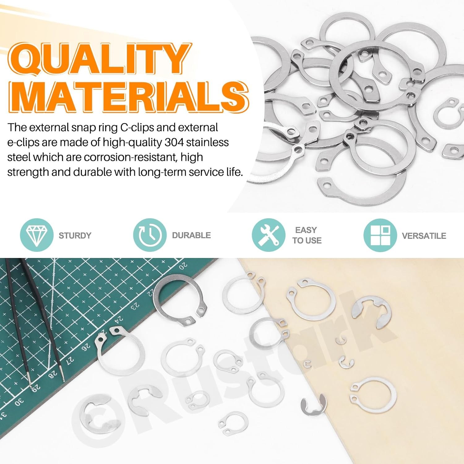 303Pcs 304 Stainless Steel M1.5-M10 E-Clip Circlip Retaining Rings Assortment Kit and M4-M28 C-Clip External Snap Rings Assortment Kit with Tweezers