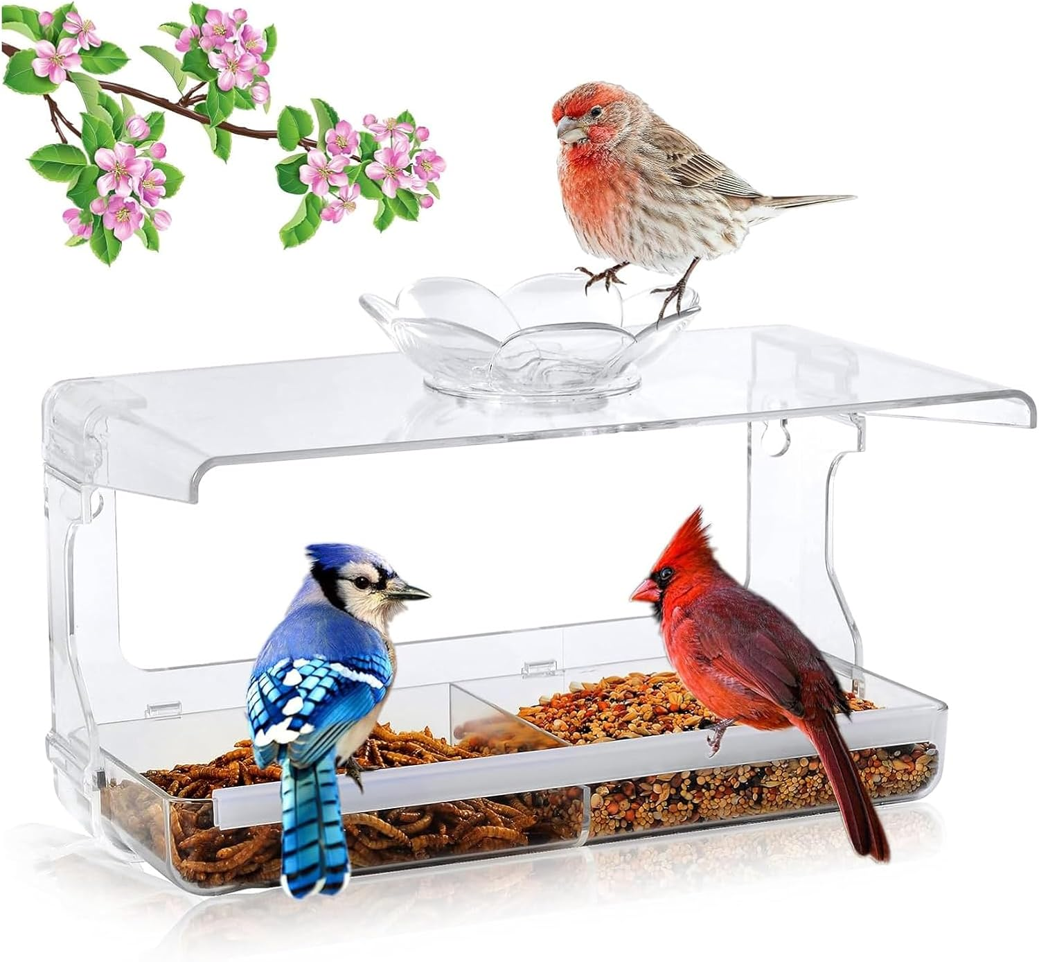 Goyuhome Clear Window Bird Feeder - Featuring Self-Adhesive Hooks & Easy-Clean Tray, Transparent Acrylic Outdoor Birdhouse for Wild Bird Watching, Ideal outside Gardening Gifts image number 3