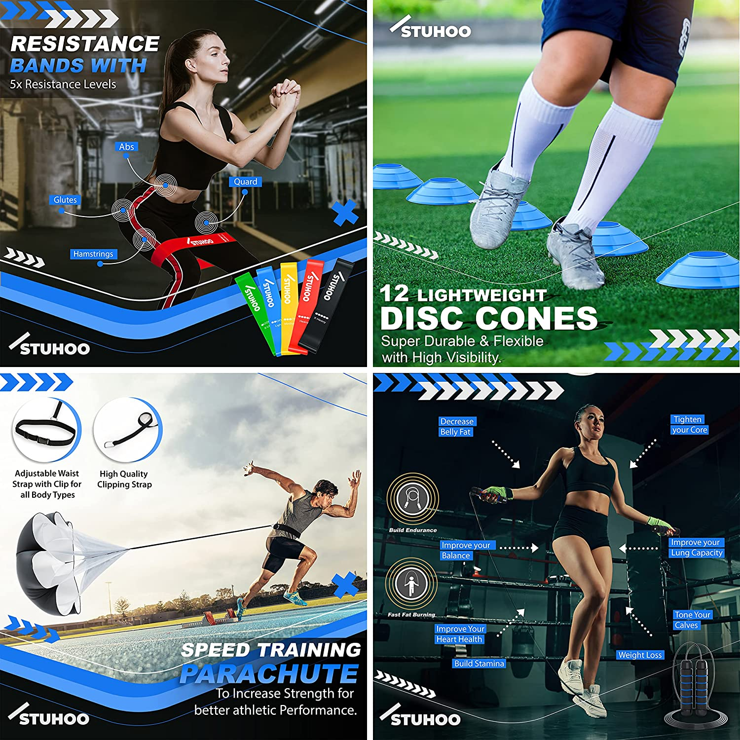 STUHOO Agility Training Equipment Set | Soccer Training Equipment for Kids Youth | Agility Ladder Speed Training Equipment with Bag | Football Training Equipment with Speed Hurdles, Cones for Footwork image number 6