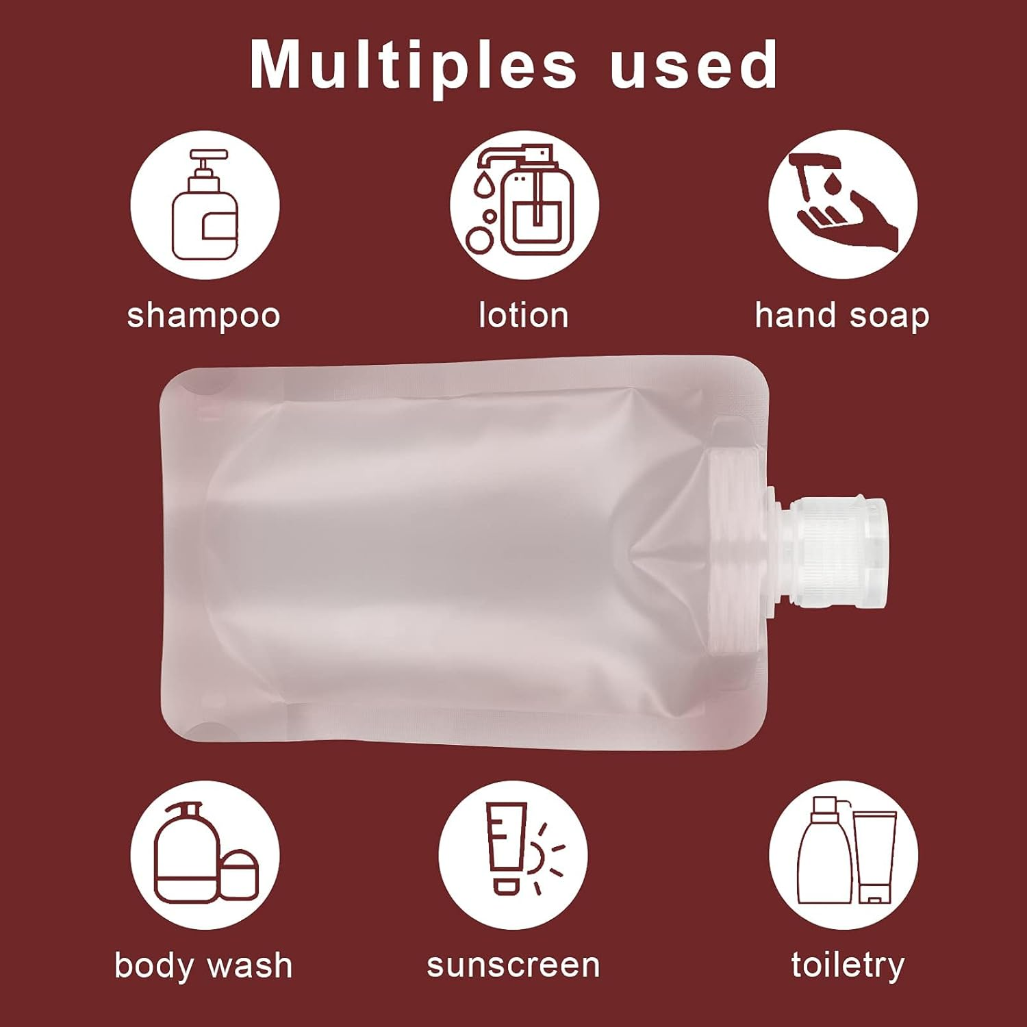 YASUOA 12 Pieces Travel Size Refillable Pouch for Toiletries Bulk 30Ml/50Ml/100Ml, TSA Approved Squeeze Empty Stand up Pouches for Liquids Lotion Shampoo Bags, Leak Proof Cosmetic Containers image number 2
