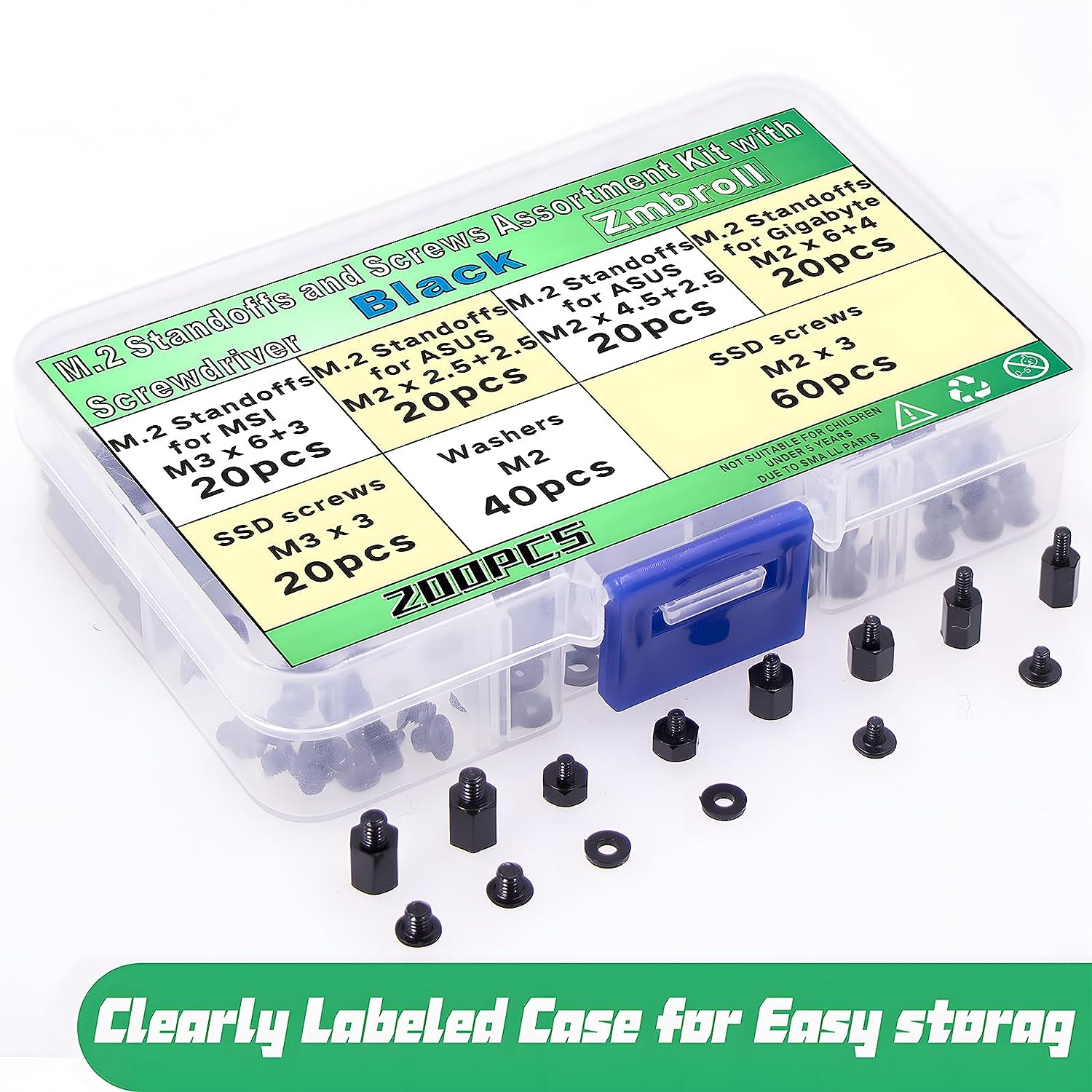 200Pcs M.2 Screw Kit,Black M2 SSD Mounting Screws,Nvme Screw for Laptops,M.2 Standoff and Screws for Asus Gigabyte MSI Motherboards with Screwdriver image number 3