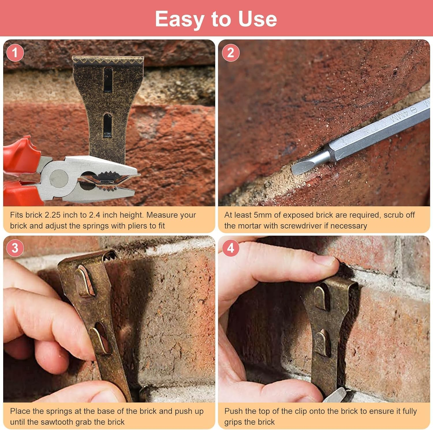 Walquicks 15 Pcs Heavy Duty Brick Hook Clips, Metal Wall Hangers for Hanging Outdoors, Steel Clips for outside Home Decor image number 2