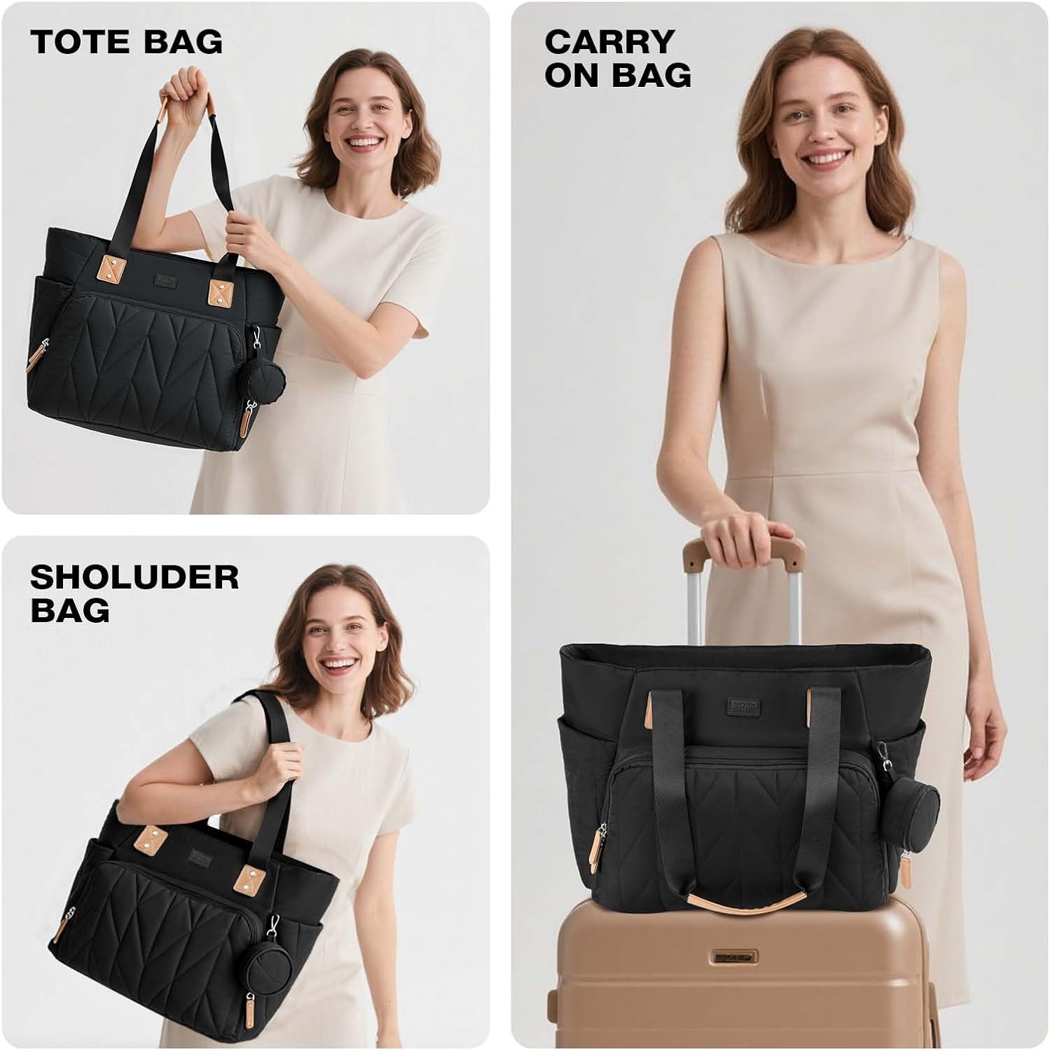 Lekesky Changing Bag with Dummy Bag and Changing Mat, Large Travel Nappy Bag for Mum and Dad, Multifunctional Baby Bag for Boys and Girls - Black image number 3