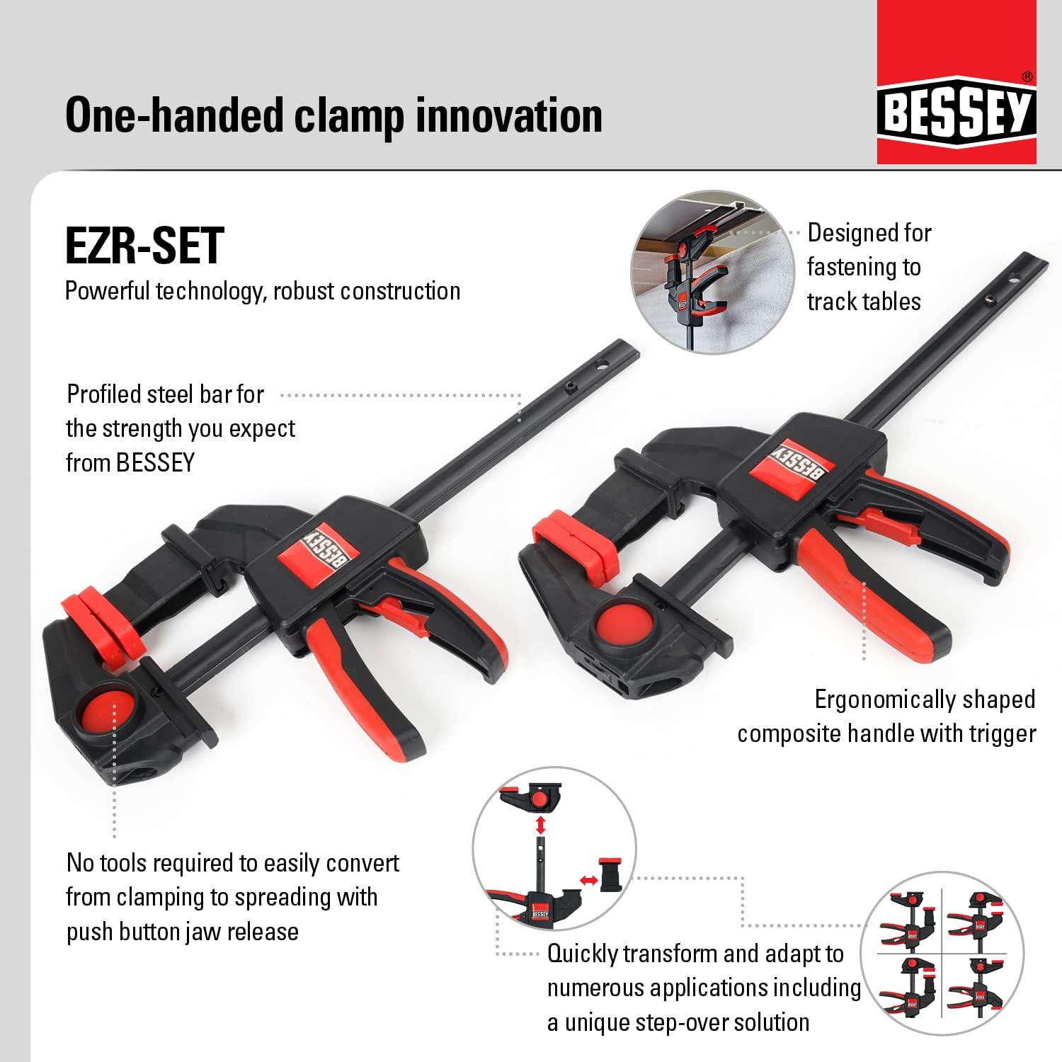 BESSEY EZR-SET, 6 In., One Hand Table/Track Clamp, Multi-Use image number 4