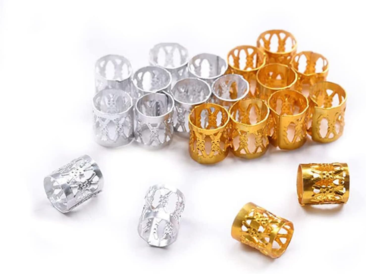 Pack of 60 Aluminium Adjustable Metal Cuffs Dreadlocks and Bead Braids Hair Accessories, Gold, Silver image number 3