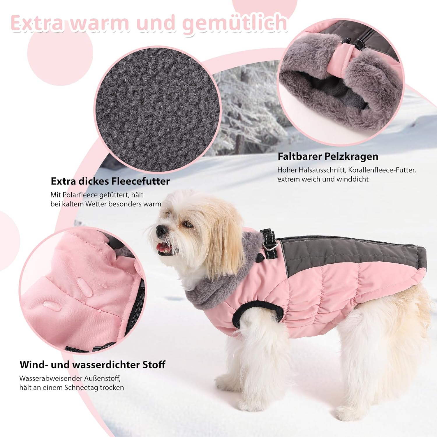 Savlot Dog Coats for Cold Weather, Cosy Windproof Winter Dog Jacket, Thick Padded Warm Vest with Harness for Puppies, Small, Medium and Large Dogs (XS, Pink) image number 2