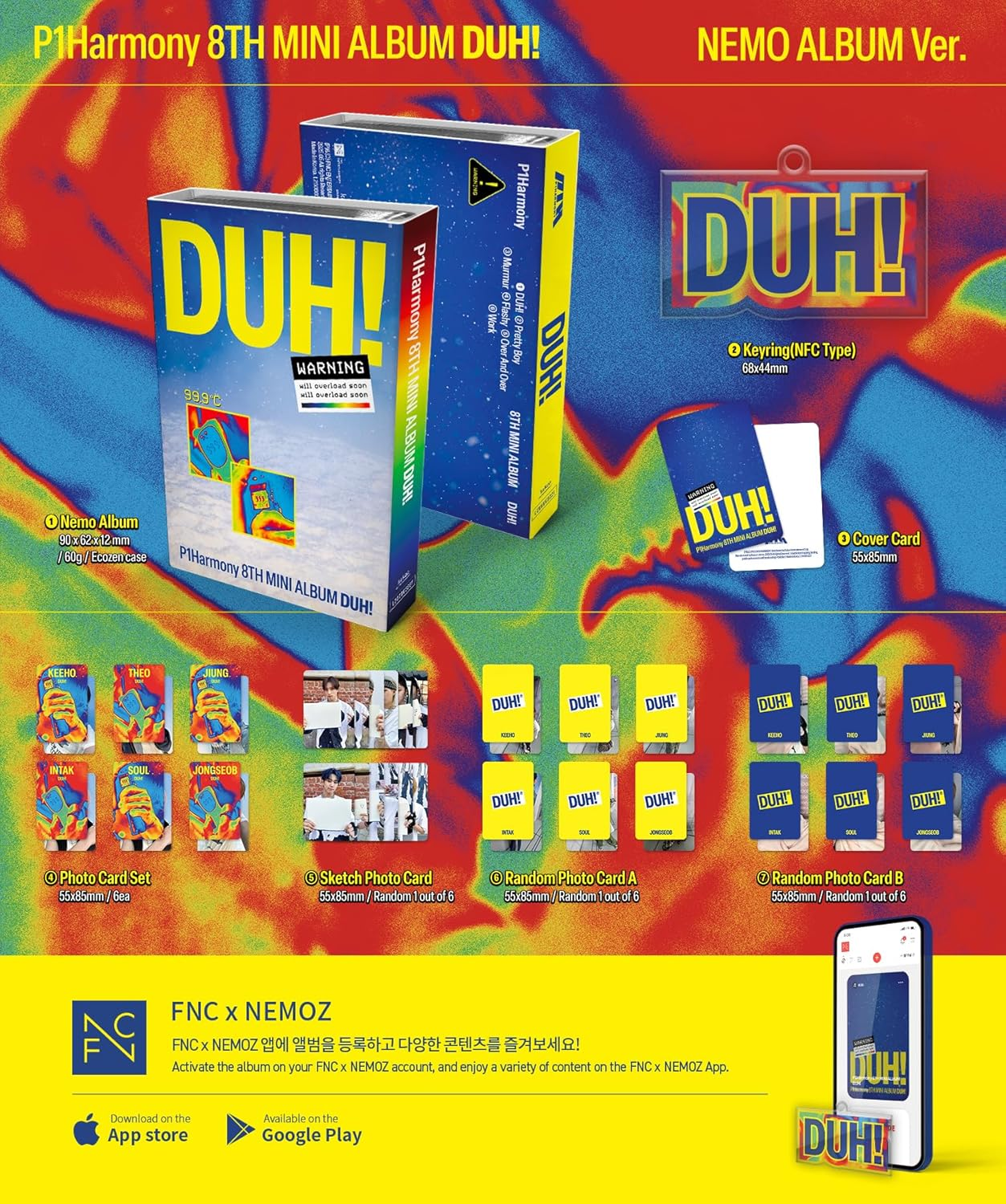 P1Harmony DUH! 8Th Mini Album with Tracking Sealed P1H (4 Version Set(1Standard+1H+1Fancy+Nemo)) image number 6