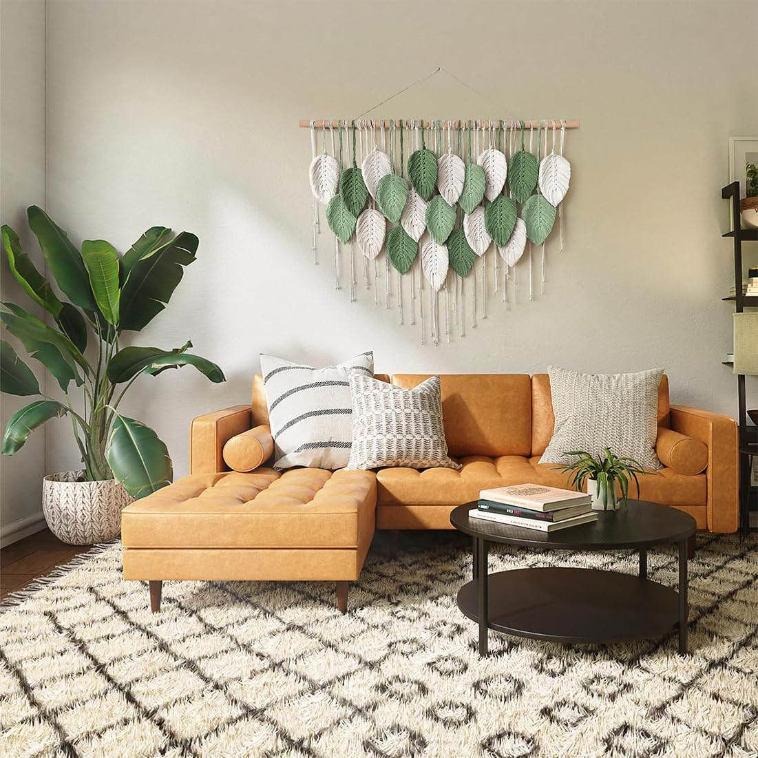 Macrame Wall Hanging Tapestry with Leaf Design, Handcrafted Bohemian Wall Art Wall Hanging Decor, Large Wall Tapestry Wall Decor for Home Decor Bedroom Living Room Nursery Office 39" W X 31.5" L image number 6