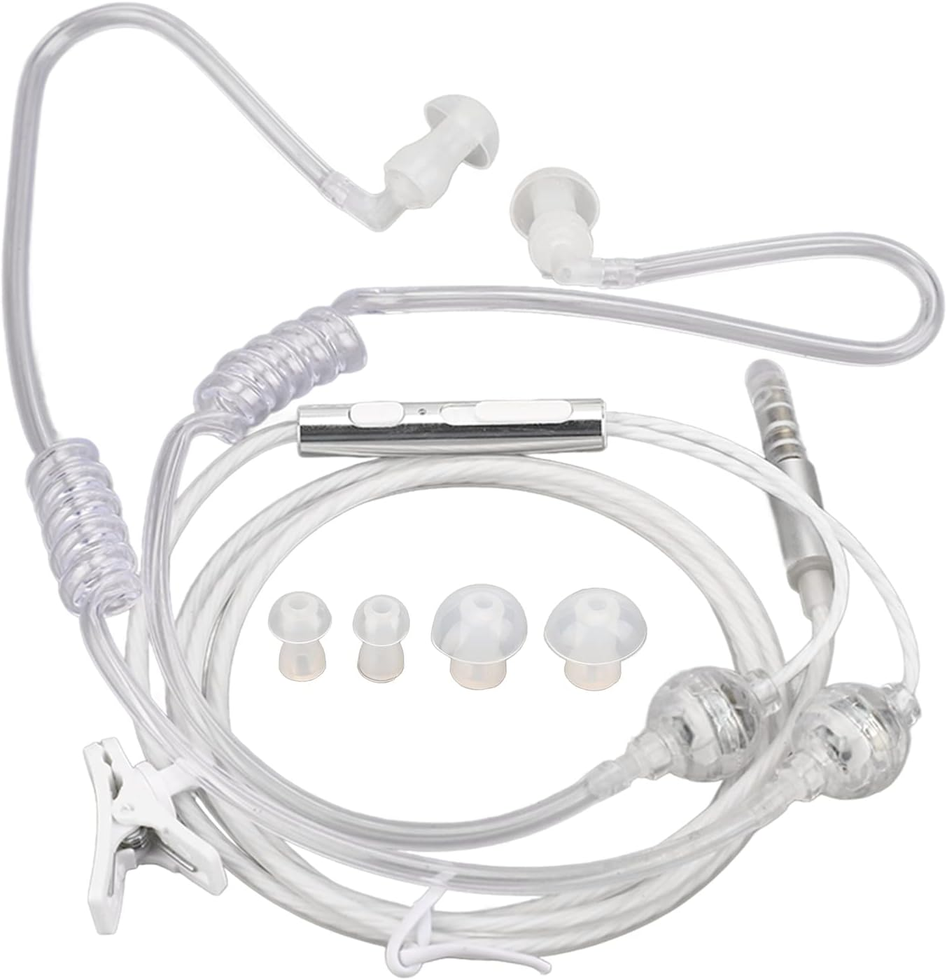 CCYLEZ Air Tube Earphones, Radiation-Free Headphones, Binaural Headphones with Microphone, Portable 3.5 Mm Air Tube Headset for Laptop Tablet (White) image number 4