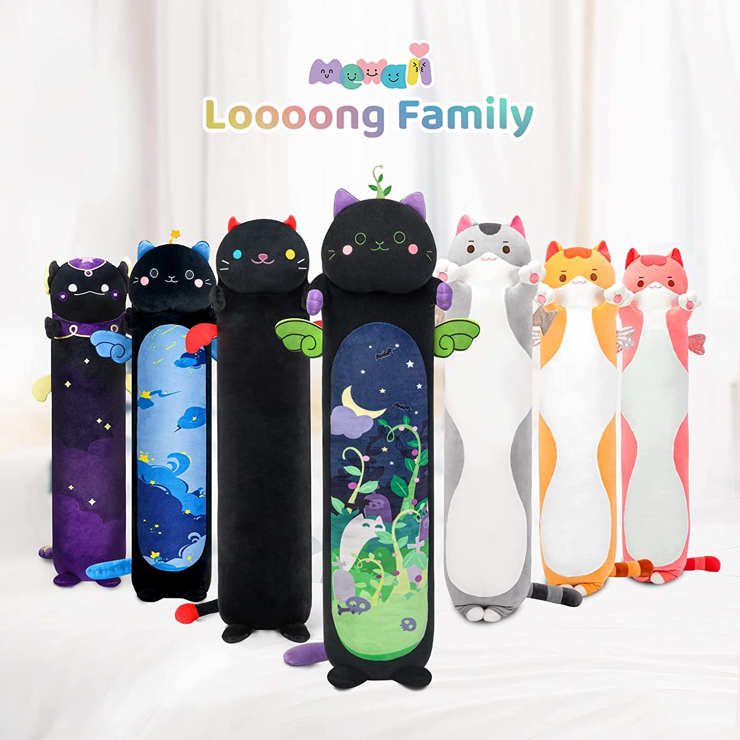 Mewaii Long Cat Plush Body Pillow, 28&rdquo; Cute Black Cat Stuffed Animals Kawaii Soft Plushies, Kitten Plush Pillow Doll Toy image number 5