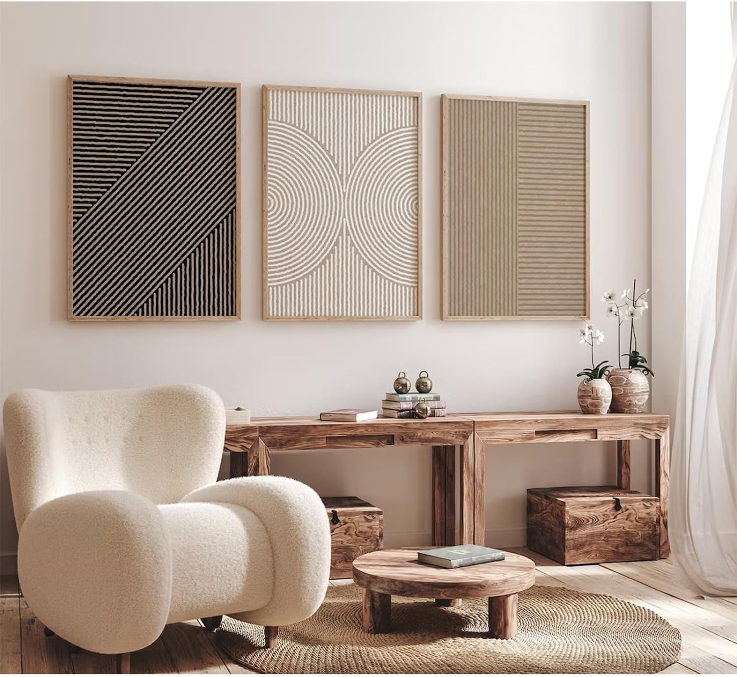 Boho Modern Wall Art Pictures Neutral Abstract Canvas Wall Decor Minimalist Line Wall Art Beige Brown Black Poster Mid Century Painting Artwork for Living Room Bedroom 12X16 Inch Unframed Set of 3 image number 3