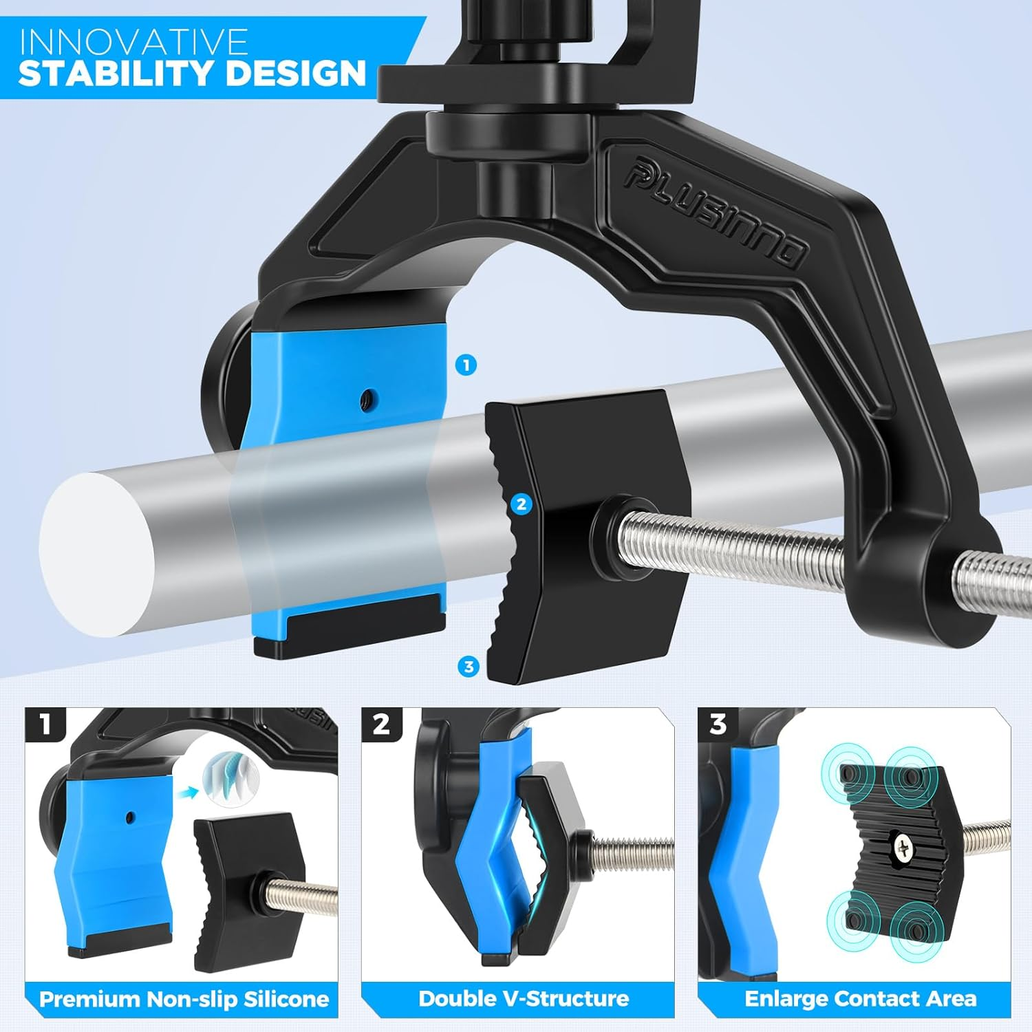 PLUSINNO Fishing Rod Holders for Boat, Upgraded Fishing Rod Holder with Enlarge Clamp, Innovative Dual-V Shaped Design, Fit Round/Square Tube Boat Fishing, Fishing Gear, Fishing Gifts for Men - Rod Holder-1 Pack image number 4