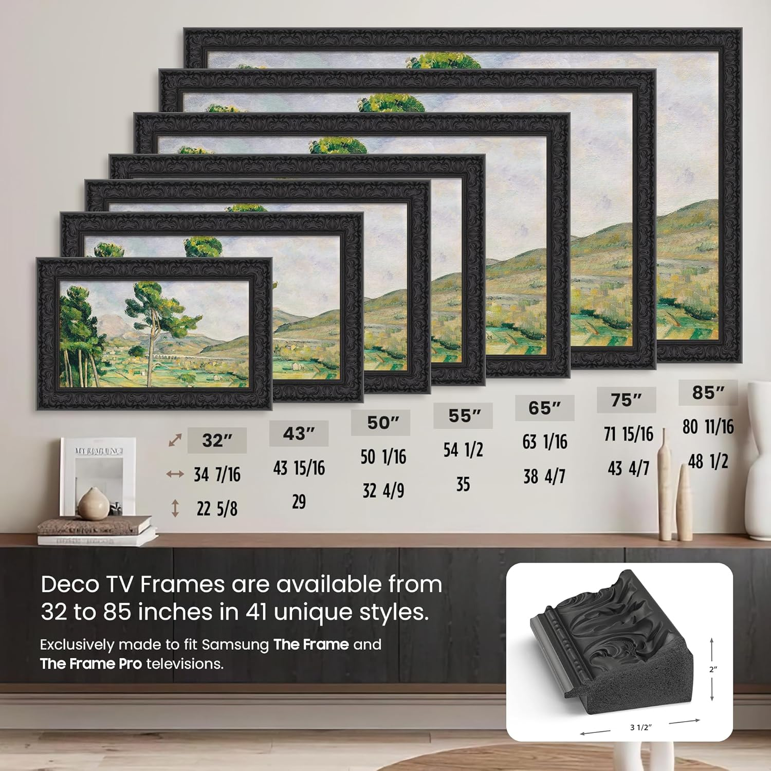Deco TV Frames Tuscan Matte Black Compatible ONLY with Samsung the Frame TV (3", Color Chip) image number 2