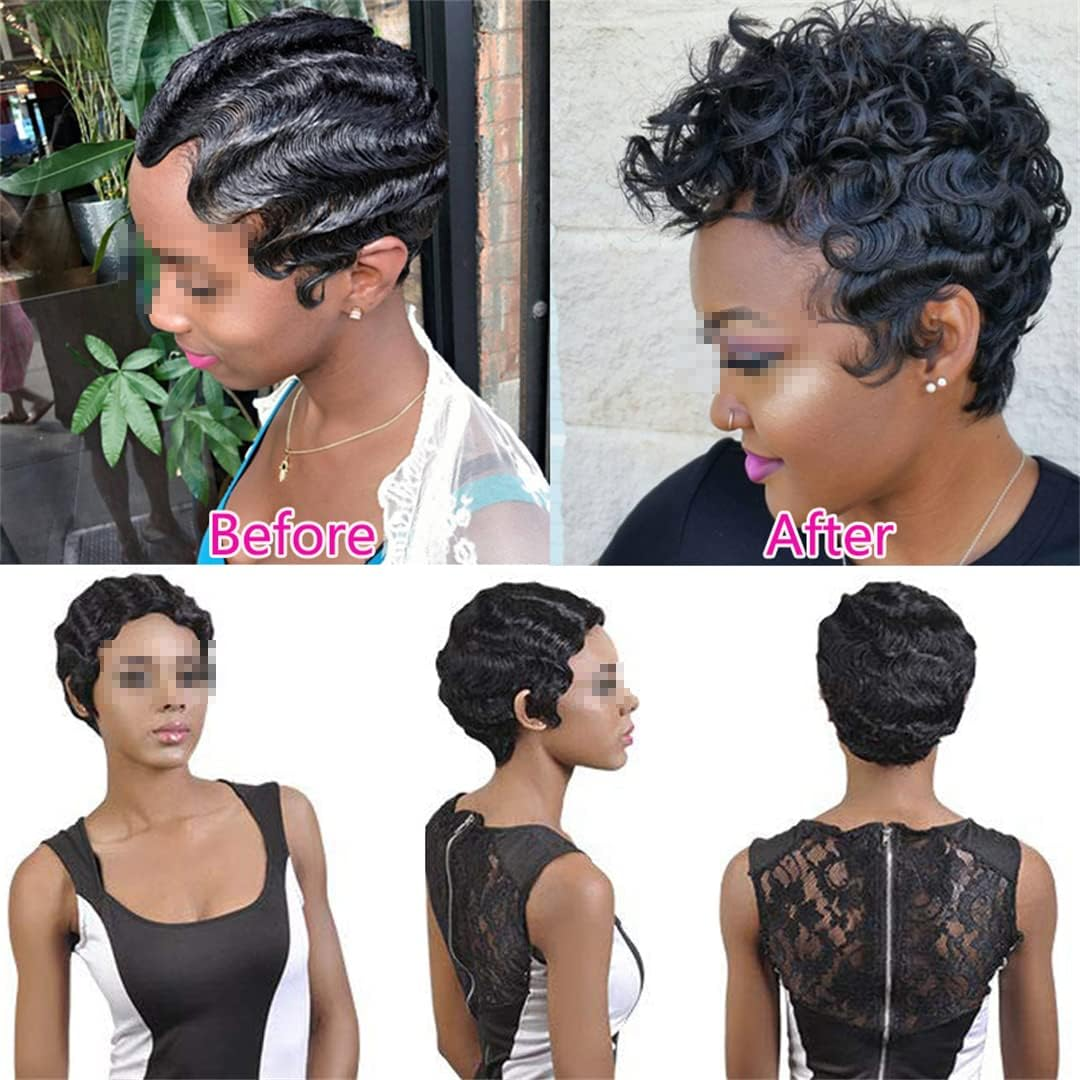 Synthetic Short Curly Finger Wave Wig for Black Women Heat White Blonde African American Mommy Wig Cosplay Pink 6Inches image number 4