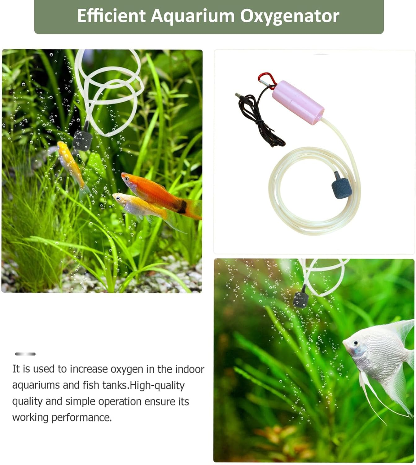 USB Mini Aquarium Air Pump - Silent Oxygen Pump for Fish Tank with Air Stone & Silicone Tube, Portable Submersible Water Pump for Efficient Oxygenation, Quiet and Waterproof Design (Pink)