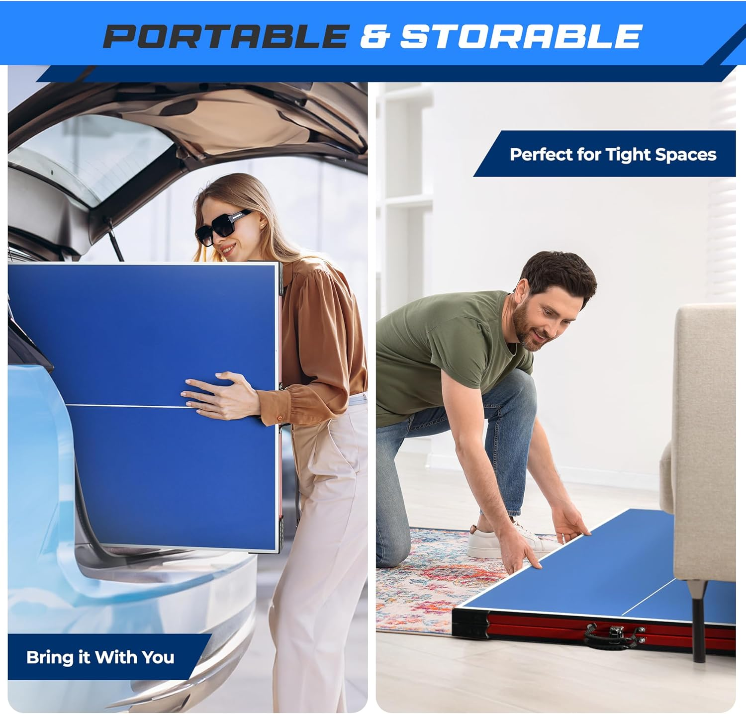 Serenelife Midsize Portable Ping Pong Table Set with Net, Clipper, Post - 6&rsquo; X 3&rsquo; Foldable Space-Saving Design, Blue image number 1