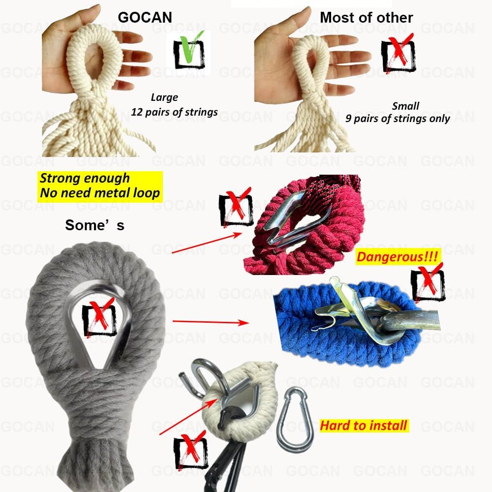 GOCAN Brazilian Double Hammock 2 Person Extra Large 220X160Cm Total Length 330Cm Load 500Lb Canvas Cotton Hammock for Patio Porch Garden Backyard Lounging Outdoor and Indoor(Dark Blue) image number 6