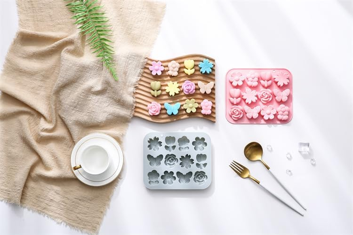 2 Pack Flower and Butterfly Silicone Cake Molds 12 Cavity 3D Flower Petals Mould Tray DIY Baking Decorating Tools for Chocolate Candy Cupcake Mousse (Style1, One Size) image number 5