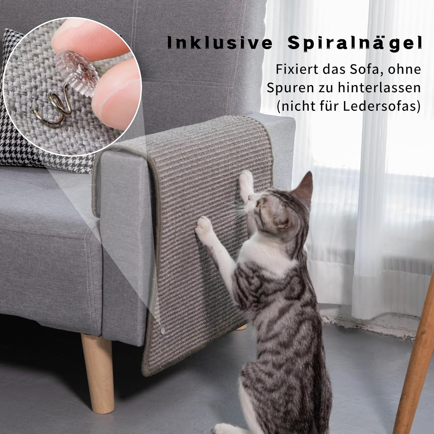 Janyoo 2-Piece Cat Scratch Protection Cat Scratching Mat Sisal Cat Scratching Mat for Cat Cat Scratching Mat for Sofa Furniture Door Scratch Protection 60 &times; 40 Cm (Grey) image number 3