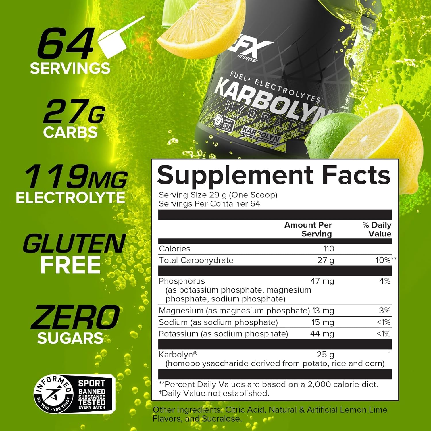 EFX Sports Karbolyn Hydrate Performance Carb with Electrolytes Lemon Lime, 1.856Kg image number 6