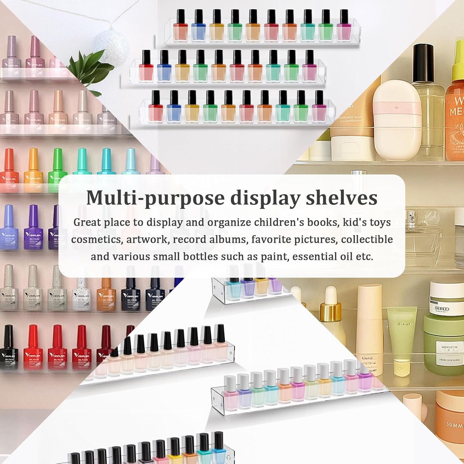 6 Packs Nail Polish Rack Wall Mounted Shelf, Clear Acrylic Shelves Nail Polish Holder Organizer Display, Hanging Acrylic Shelves for Paint Perfume Essential Oils Organizer, 12 Inch image number 6