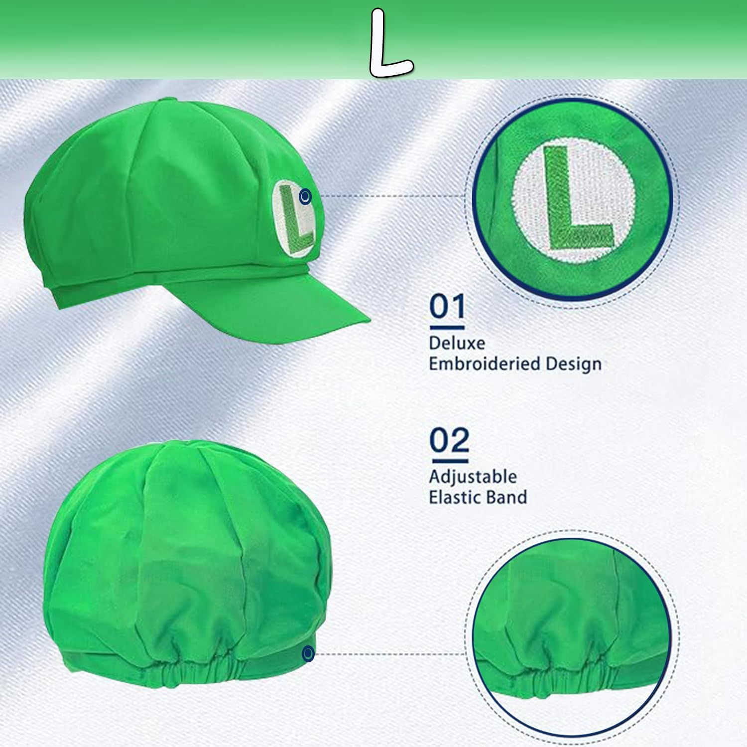 Yaliuliu Mary and Luigi Costume Adult Kids Hat Super Bros Accessories Set for Halloween Cosplay Costume image number 6