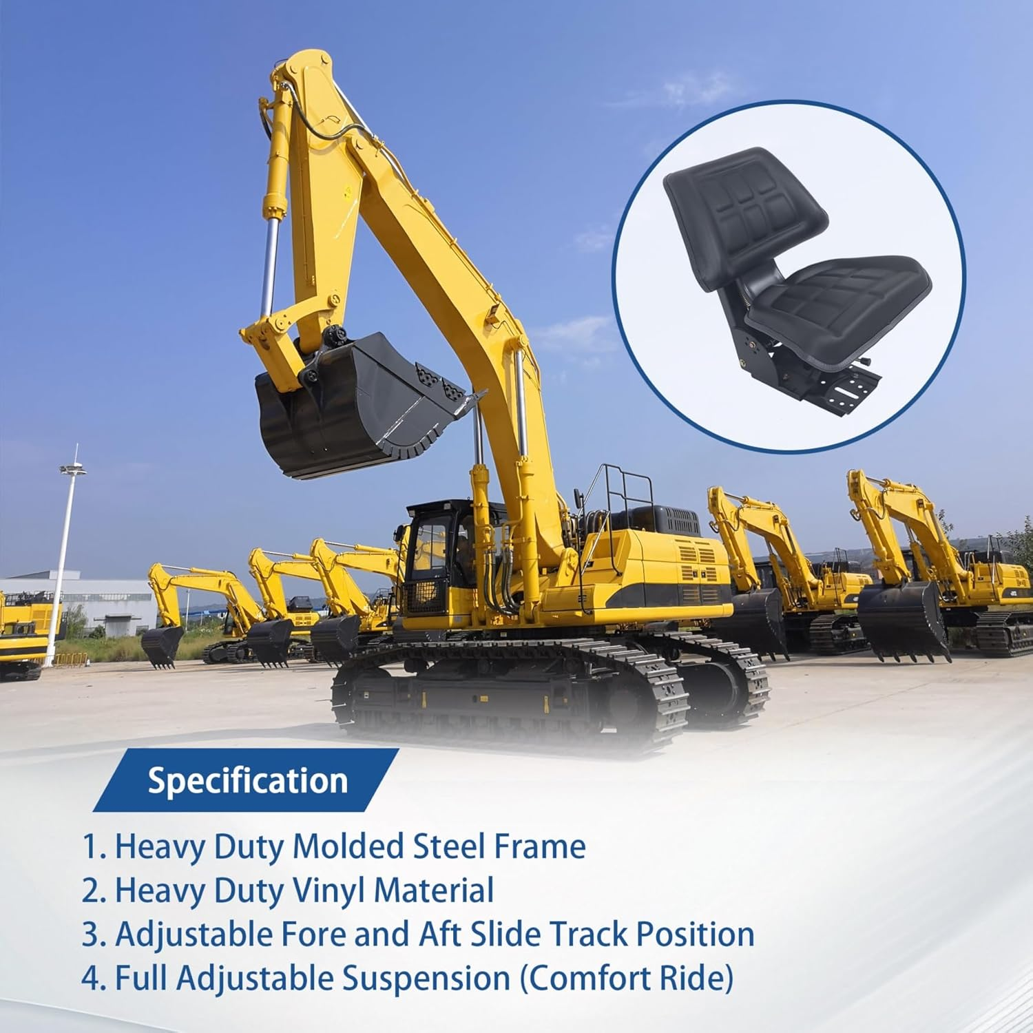 WFLNHB Black Adjustable Tractor Suspension Seat with Tilt Replacement for Massey Ferguson 230 231 234 234H 234S 235 240 245 250 254 255 image number 6