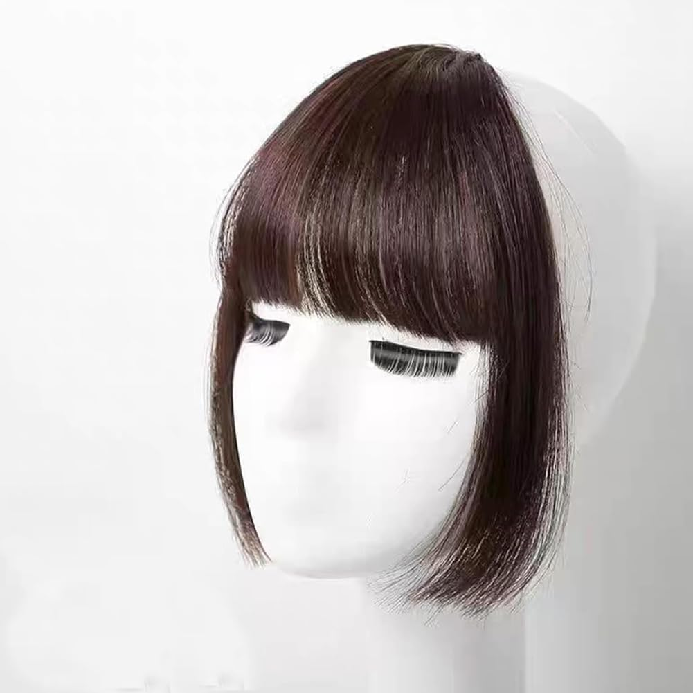 Bangs Hair Clip in Bangs Synthetic Hair Extensions French Bangs Clip for Women with Temples Bangs Fringe Hair (Dark Brown) image number 5