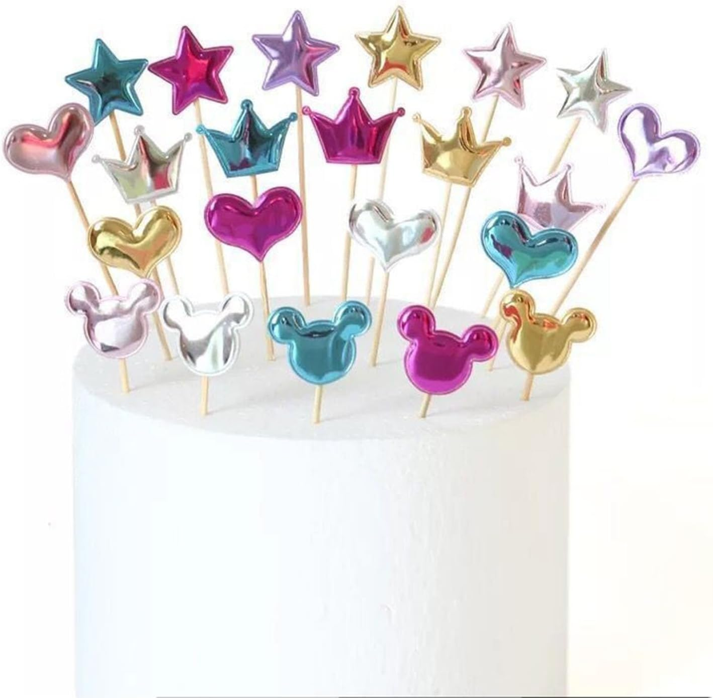 200Pcs Colorful Cake Toppers Sticks Cupcake Toppers Stars Crown Heart Cake Decorations,Pu Material Cake Toppers Sticks for DIY Holiday Cake Insert Birthday Wedding Party Supplies image number 2