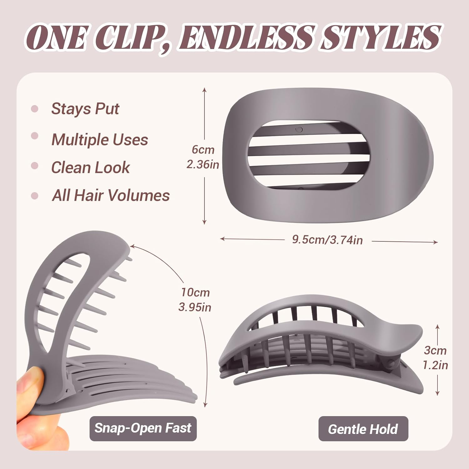 Kavya Flat Hair Clips Women - 6 Pcs Curved Design Flat Hair Claw Clips for Lying & Driving Non-Slip Duckbill Hair Clips - Strong Hold round Claw Clip for Thin & Thick Hair French Hair Accessories image number 3