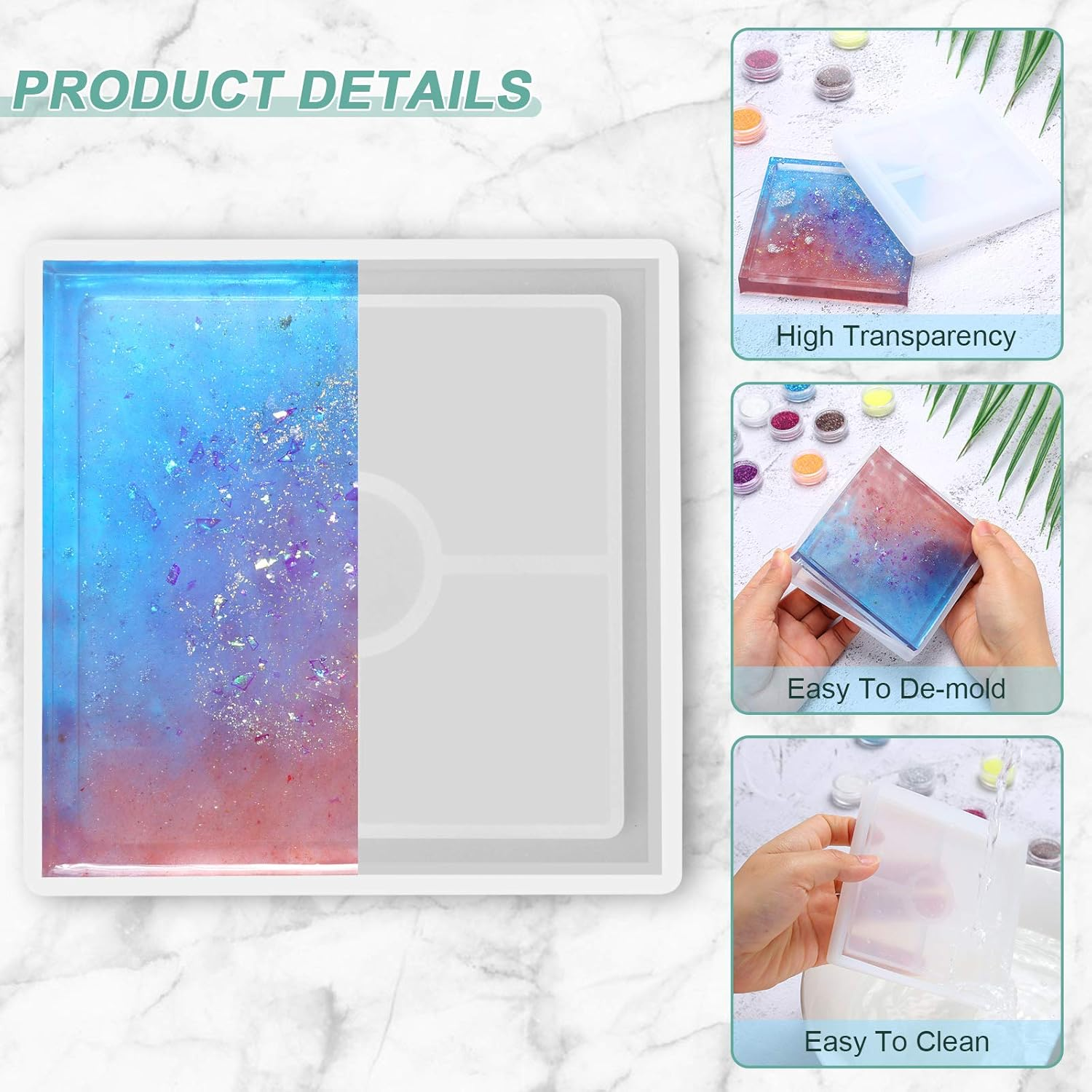 8Pcs Coaster Molds for Resin Casting, Resin Coaster Molds Including 4 Square and 4 Hexagon Epoxy Silicone Molds, Great for Making Coasters image number 1