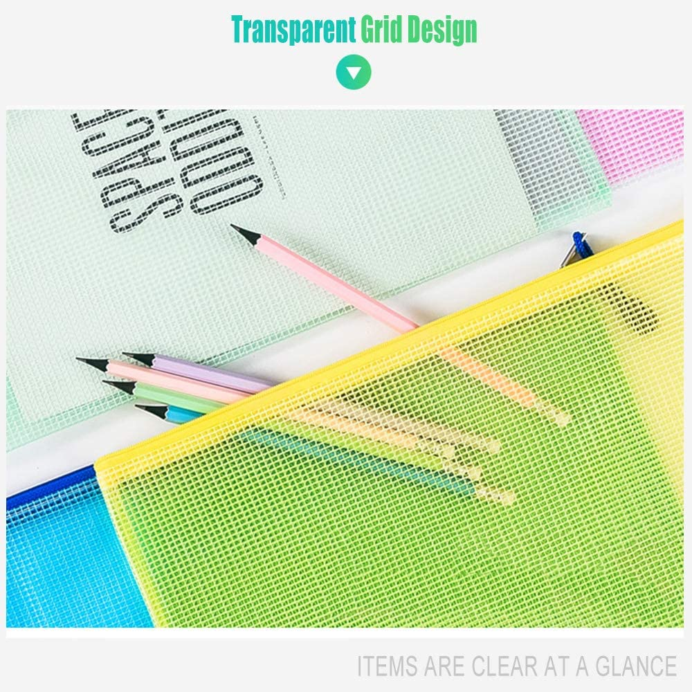 Merrynine 20 Pack A4 Mesh Zipper Pouch Document Bag, Merrynine Letter Size Waterproof Document Pouch for School Office Supplies, Cross Stitch File Folders Organizing Storage A4 Set (Mixed Color) image number 6