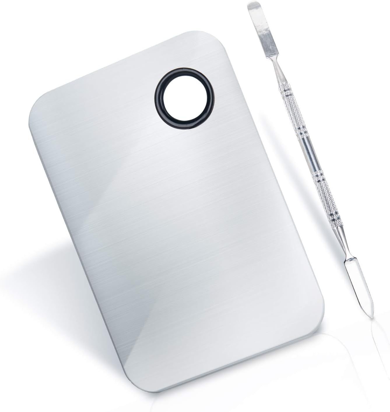 2 Pcs Makeup Mixing Palette, Upgrad Stainless Steel Metal Foundation Palette with Spatula Artist Tool for Mixing Foundation Nail-Art 5.9X3.9 In image number 1