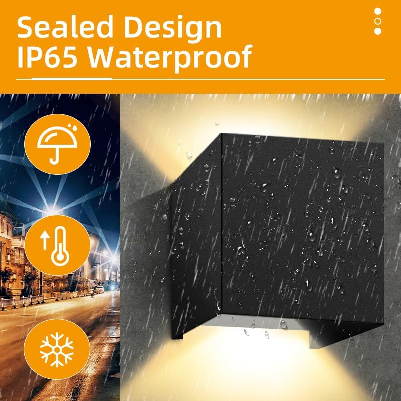 YICALE 4Pcs Outdoor Wall Lamp, 12W IP65 Waterproof Outdoor Wall Lamp, 3000K Warm White, Adjustable Angle Light, Black Wall Light, for Patio, Stairs, Balcony, Garden, Porch image number 6