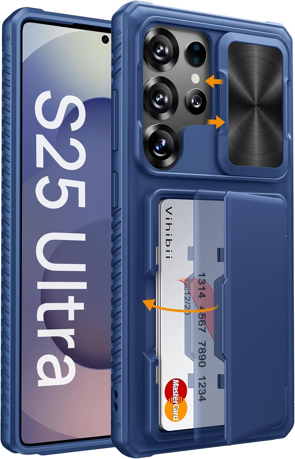 Vihibii for Samsung Galaxy S25 Ultra Wallet Case with Card Holder (4 Cards), [RFID Blocking] & Slide Camera Cover & Raise Screen Edges, Phone Case for Samsung Galaxy S25 Ultra 6.9", Rose Gold