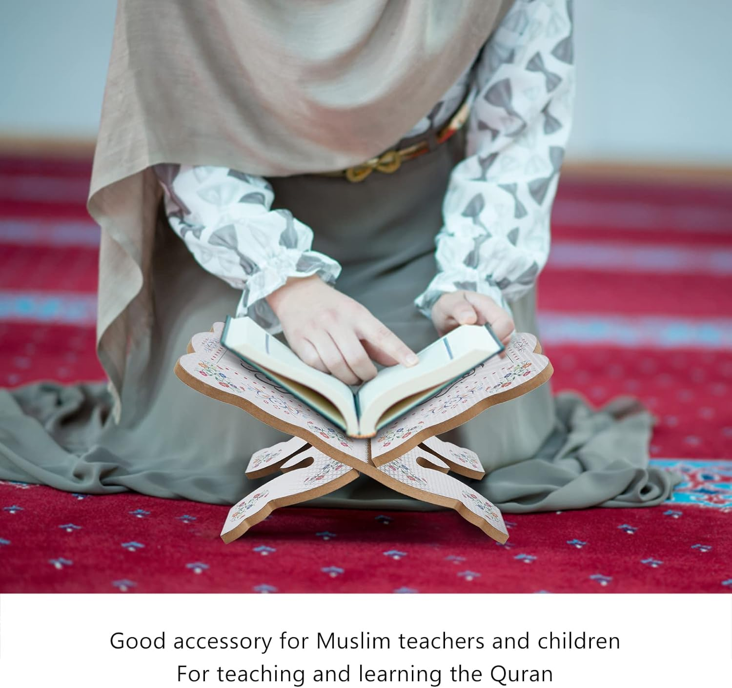 Book Stand, Wooden Foldable Quran Holder Quran Koran Holy Book Stand Holder, Muslim Arabic Calligraphy Bible Magazine Cookbook Display Holder Rack Quran Book Holder Stand for Reading(#2) image number 6