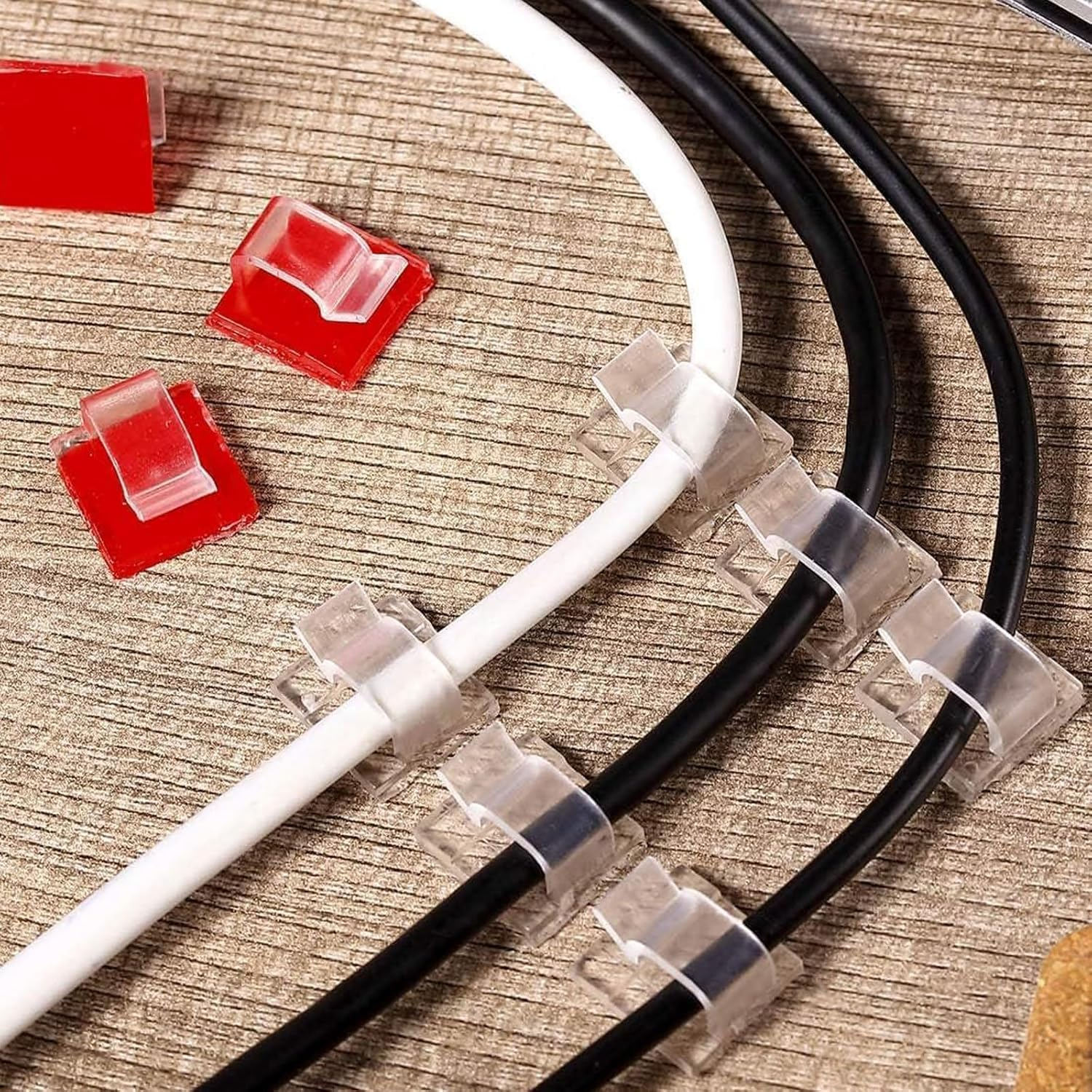 REGODI 100PCS Self-Adhesive Cable Clips - Clear Wire Organizers for Desk & Wall, Cord Holders for Home Office Indoor Outdoor Cable Management image number 1