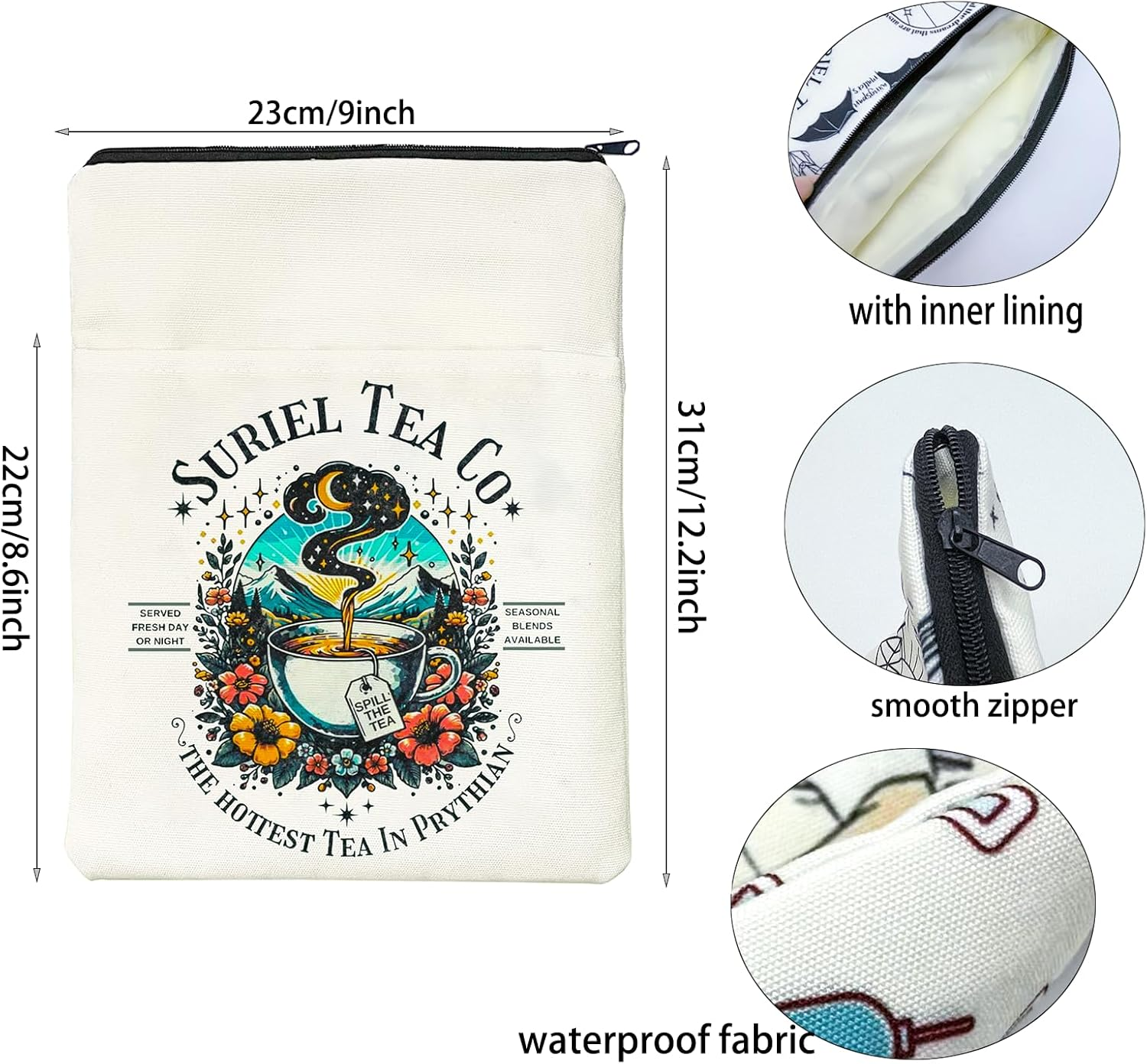 Book Lover Gift Velaris the City of Starlight Book Sleeve ACOTAR Inspired Book Covers (Tea 2 White, Medium) - Tea 2 White image number 4