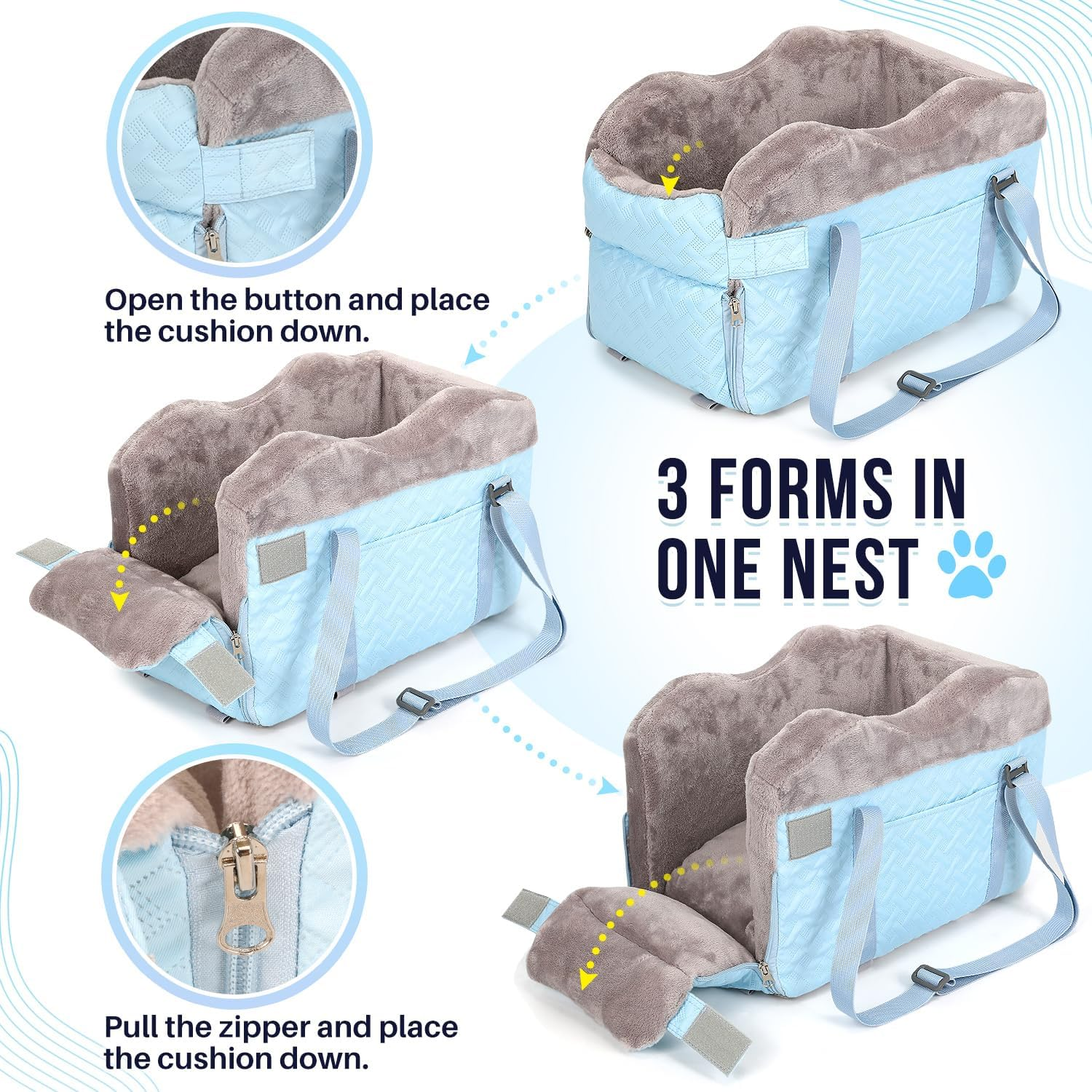 Slowton Center Console Dog Car Seat for Small Dogs - Comfortable Puppy Car Seat with Washable Cover Safety Leash and Storage Pockets, Portable Pet Carseat for Small Dog up to 9 Lbs image number 4