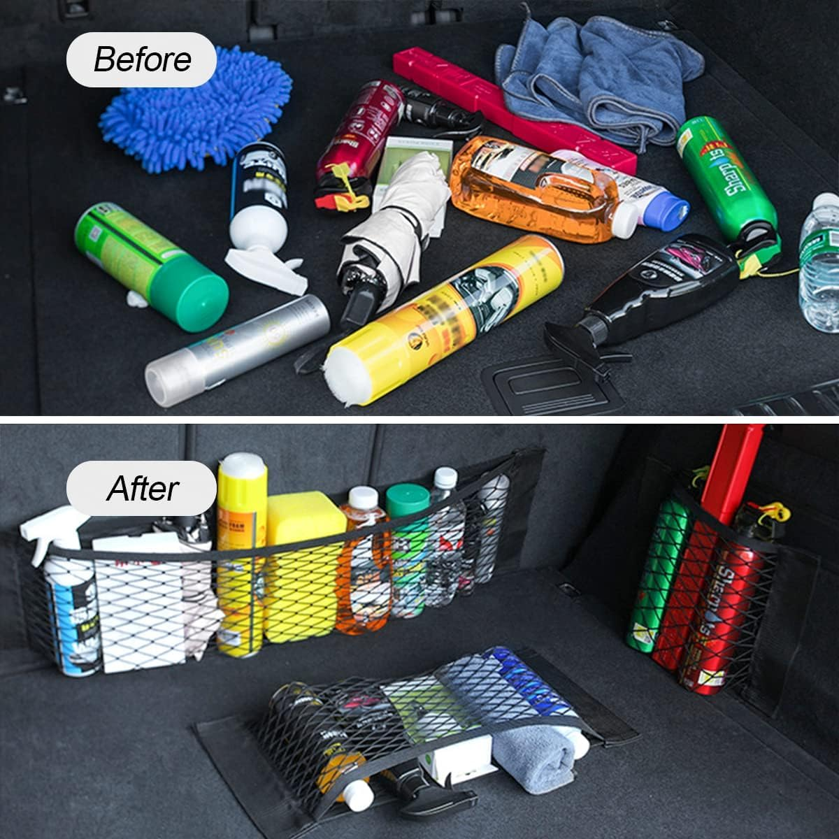 Mesh Cargo Net for Car, Universal Stretchable Trunk Storage Net Wall Sticker Organizer Elastic Pouch Bag for Cars, SUV, Home, Auto Interior Accessories (Large) image number 1