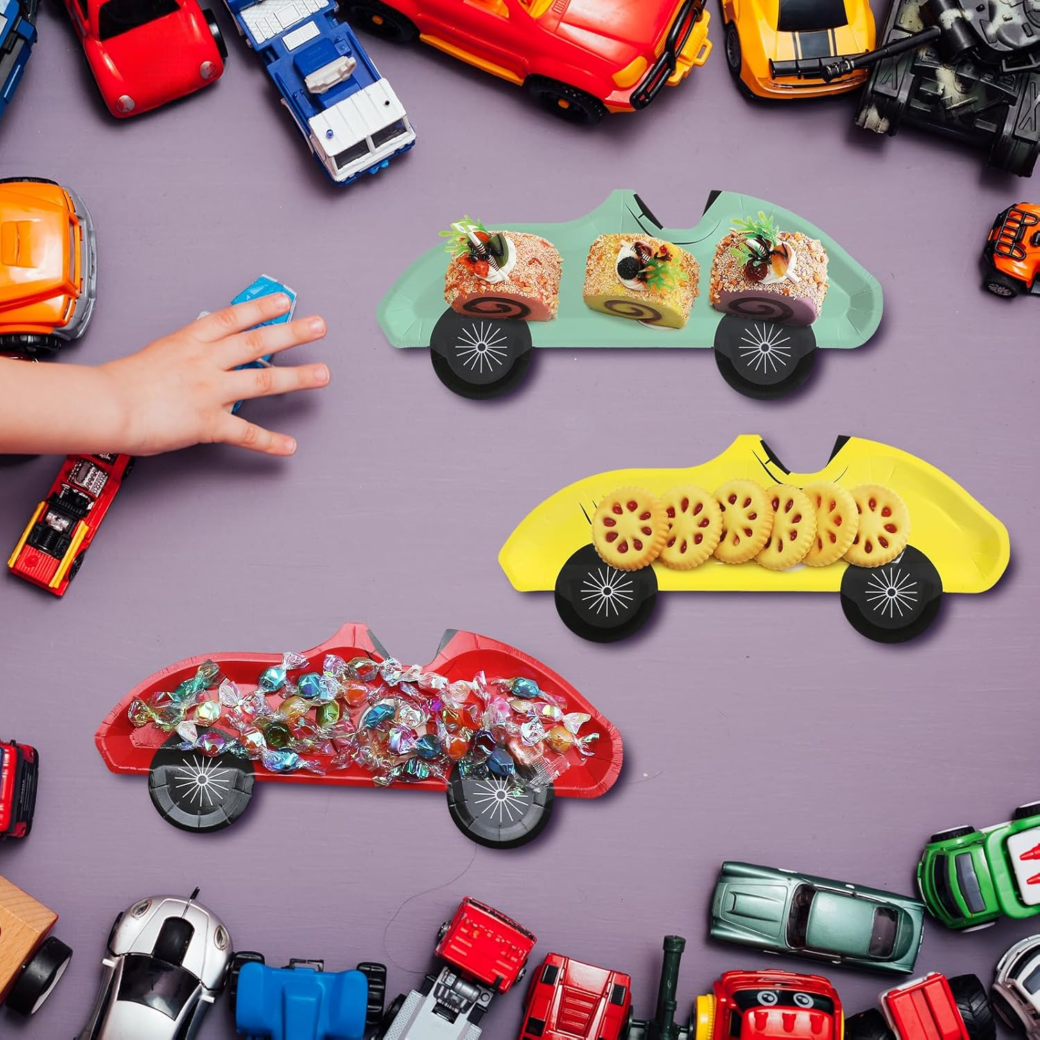 Chivertion 25 Pack Race Car Plates Disposable Vintage Paper Plates Racecar Birthday Decorations Vintage Race Car Party Supplies Kids' Party Plates Race Car Tableware for Baby Shower Racing Car Party