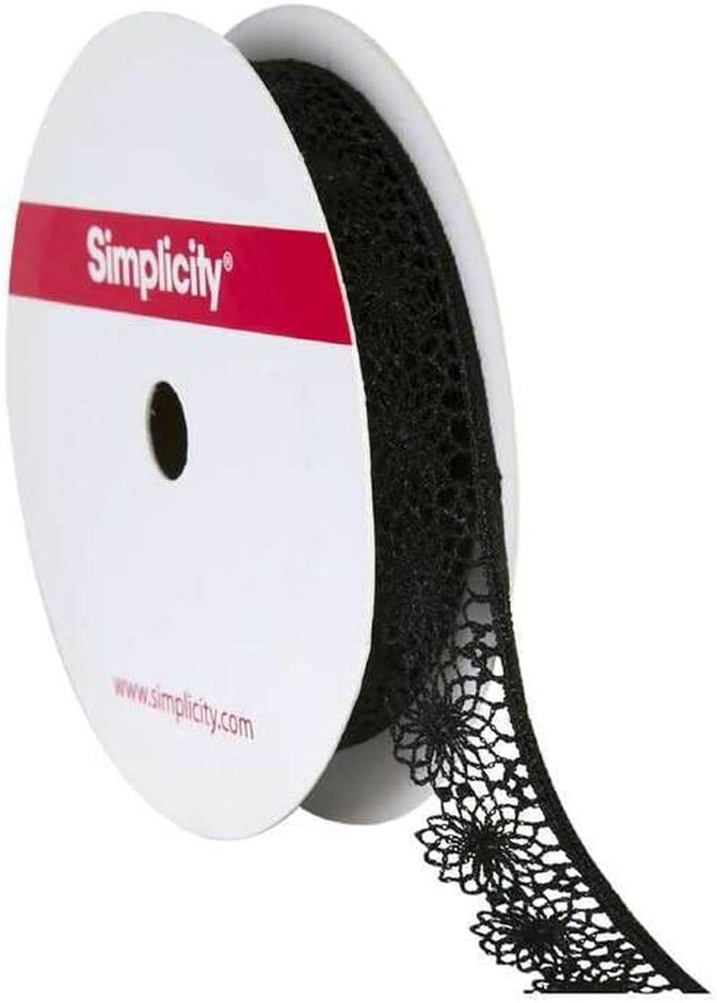 Simplicity Narrow Tat Lace, Black, 3 Feet X 0.625 Inch