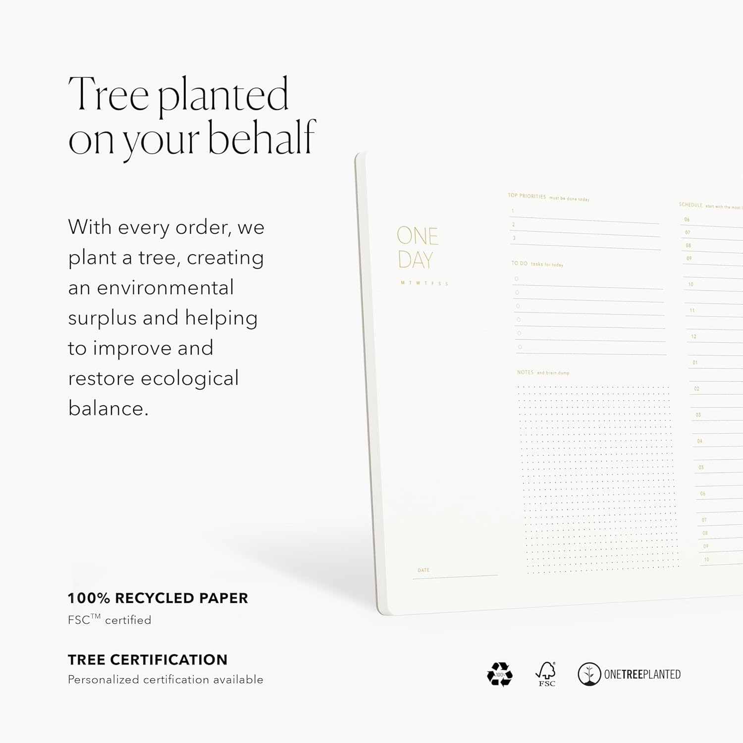 One Day, Elegant Daily Desk Planner, Gold Foiled, Minimalist Productivity Planner Pad, Time Blocking Hourly Schedule, to Do List Notepad, A4, 52 Pages, FSC&trade; Certified image number 2