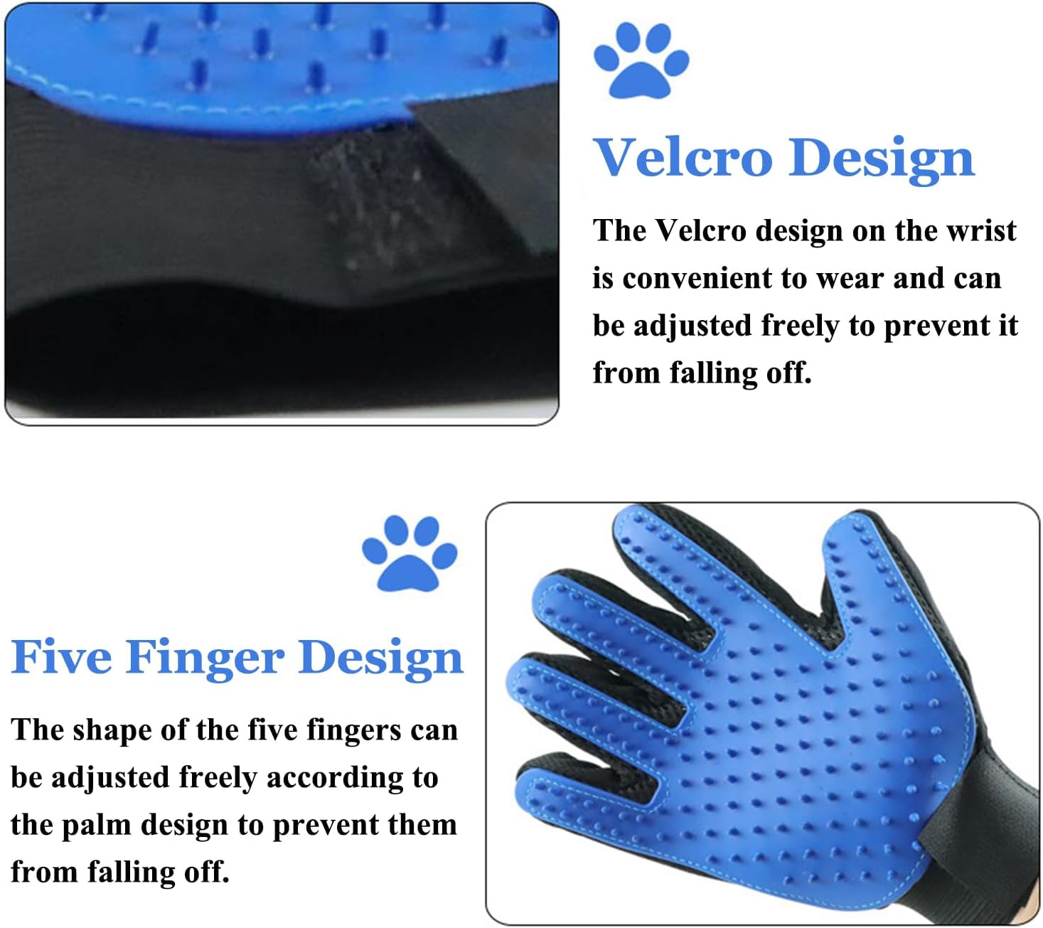 Soft Silicone Pet Grooming Gloves,A Pair for All Pet Hair Removal and Bath Needs, Also Serves as Cat Brush(Blue) image number 4