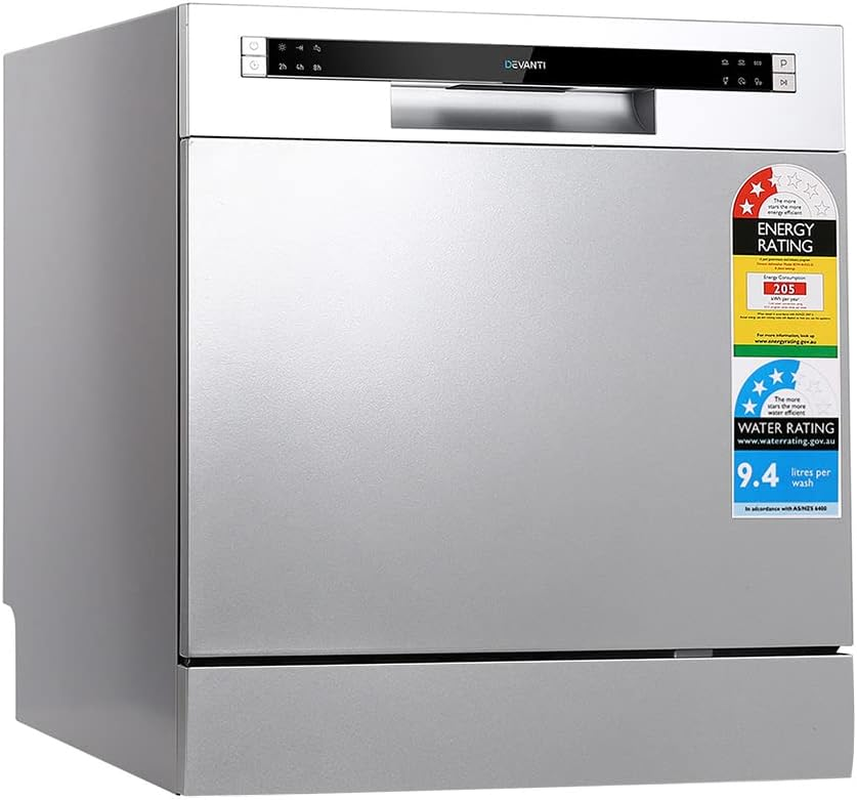 Devanti Benchtop Dishwasher Countertop Freestanding Dishwashers 8 Place Settings, Touch Control LED Display, 6 Wash Programs Delay Start Drying System Silver image number 1