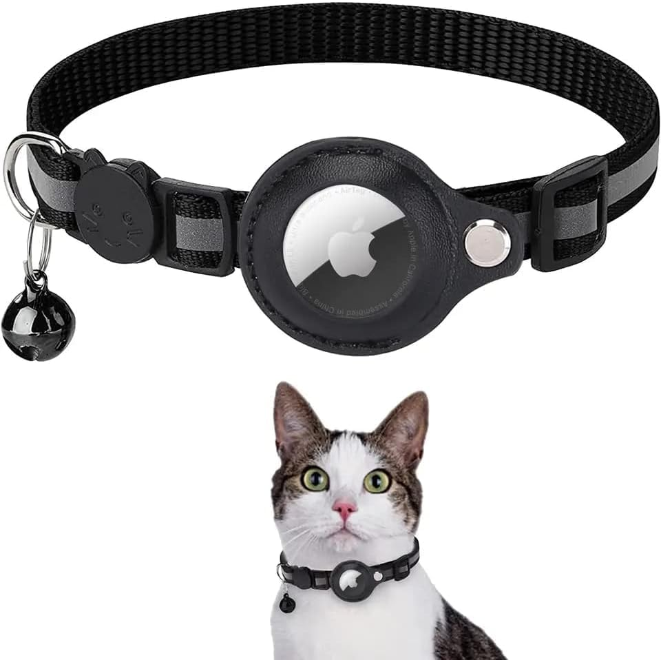 Cat Airtag Collar Breakaway Reflective Kitten Collar with Air Tag Holder and Bell Breakaway Buckle Lightweight for Pets Kitten Adjustable Cat Collar with Safety Buckle and Bell (Black) image number 3