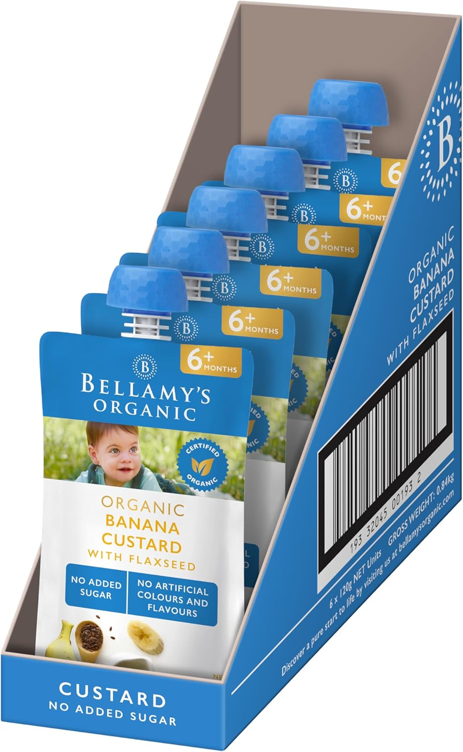 Bellamy'S Organic Banana Custard with Flaxseed 120 Grams, Baby Food, 6 Months +, Bulk (6 X 120 Grams) image number 1