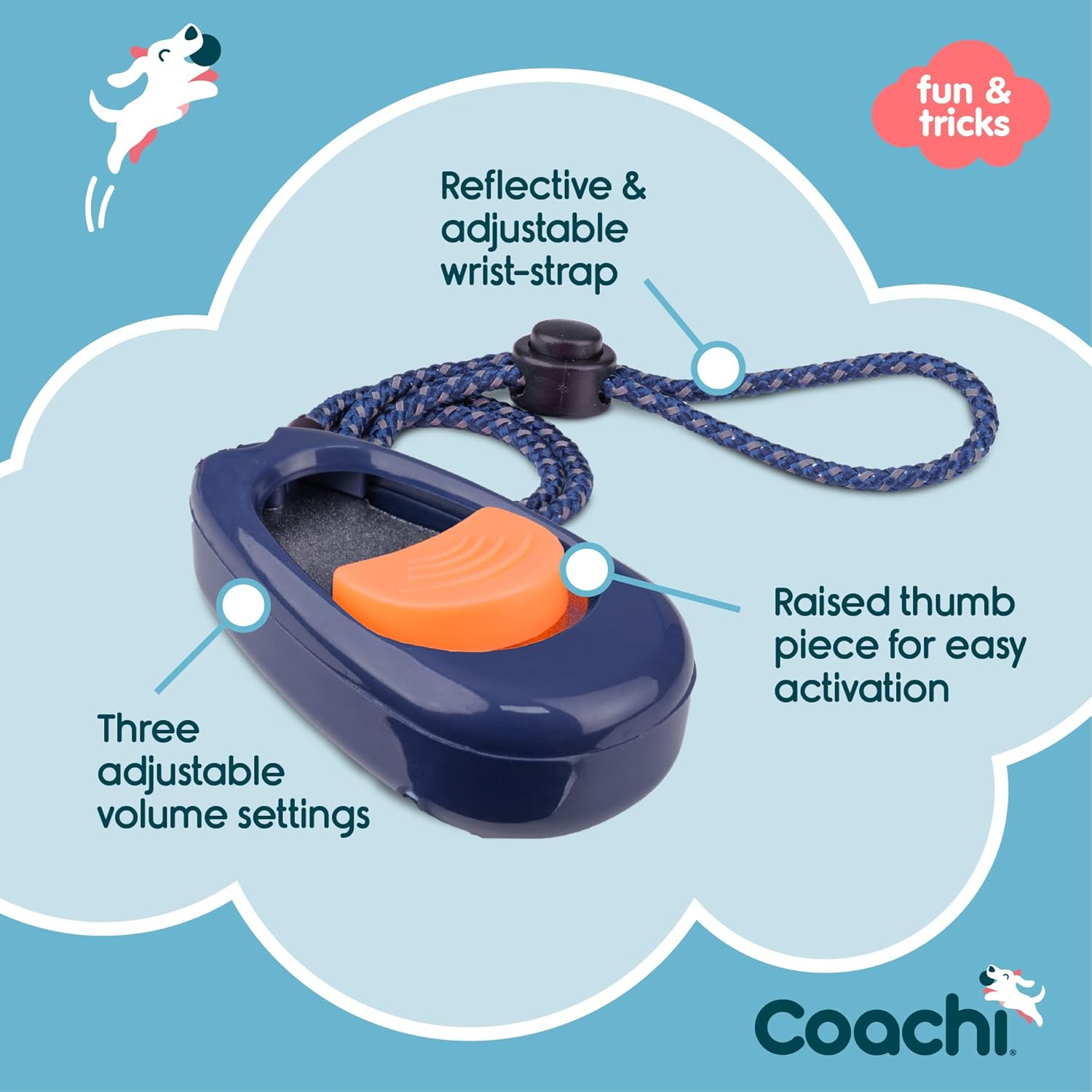 Coachi Multi-Clicker, Dog Accessory, Volume Control with 3 Settings, Easy to Click, Adjustable Wrist Strap, Dog Clicker, for Dog Training, Including Sensitive Dogs and Puppies