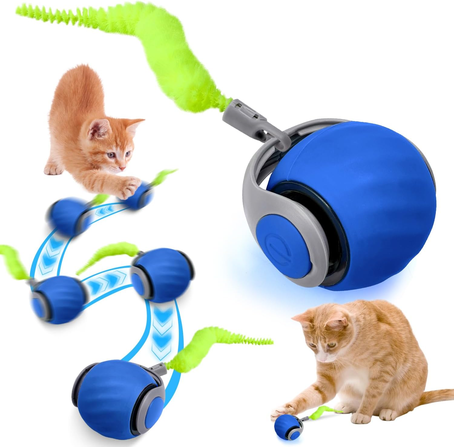 Slowton Interactive Cat Toy - Automatic Cat Ball Toy, Smart Cat Ball Toys Ball for Indoor Cats USB Rechargeable Cat Toys Electric Rotating Cat Toy with Plush Tail image number 2