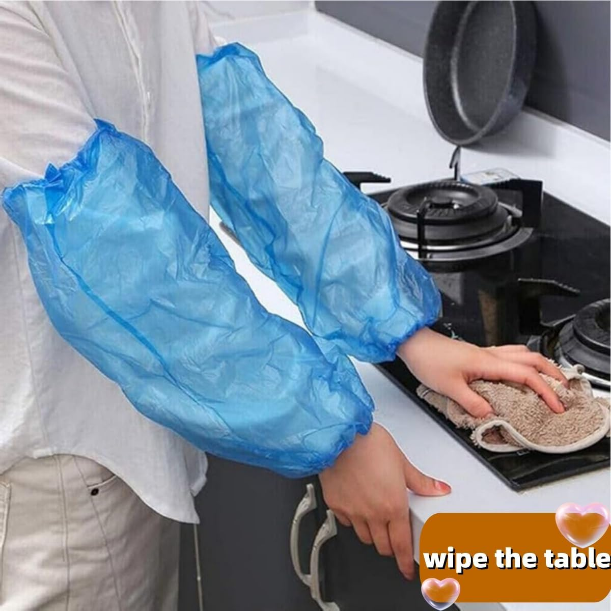 KLHCDUO 100PCS Oversleeves Protector Oversleeves with Elastic on Cuff,Arm Sleeves Covers Waterproof Durable Pe(Blue) image number 5